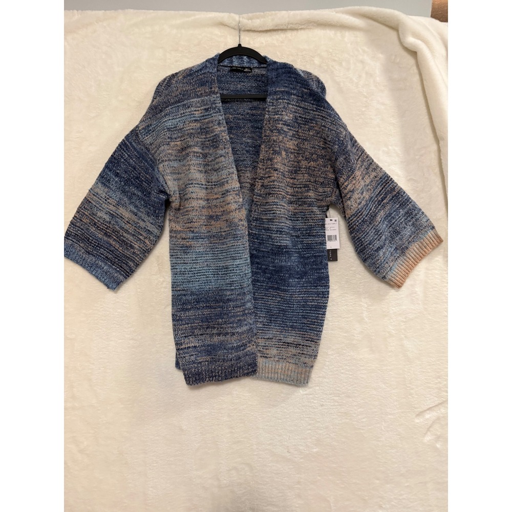 Black Tape Space Dye Open Front Cardigan NWT Small Blue Green 3/4 Sleeve Sweater